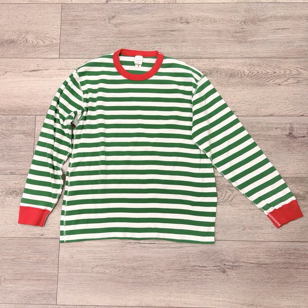 Hanna Andersson Adult XL Very Merry Green Stripe Long John Pajama Top Christmas